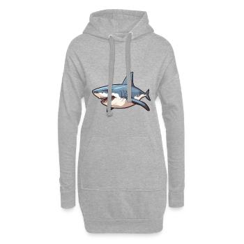 Grand Requin Blanc Dessin Animé Kawaii Illustration - Sweat-shirt à capuche long Femme - gris chiné - Devant