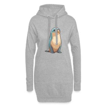 Lion de mer Cartoon Kawaii Aquarelle Illustration - Sweat-shirt à capuche long Femme - gris chiné - Devant