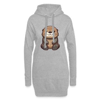 Seeotter-Karikatur-Kawaii-Aquarellillustration - Hoodie-Kleid - Grau meliert - Vorne