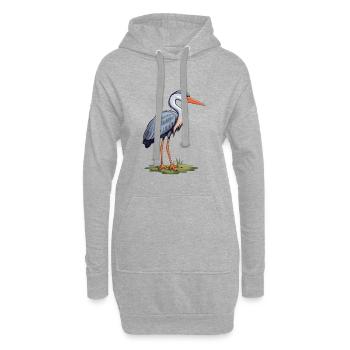 Heron Cartoon Kawaii Aquarelle Illustration - Sweat-shirt à capuche long Femme - gris chiné - Devant