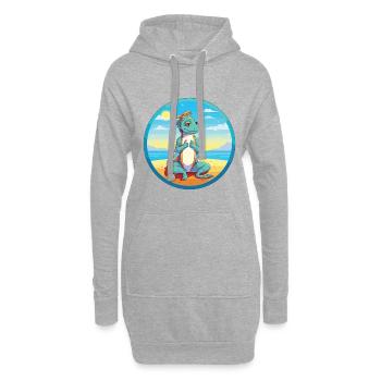 Chamäleon-Karikatur-Yoga-Strand-Sommer-Illustration - Hoodie-Kleid - Grau meliert - Vorne