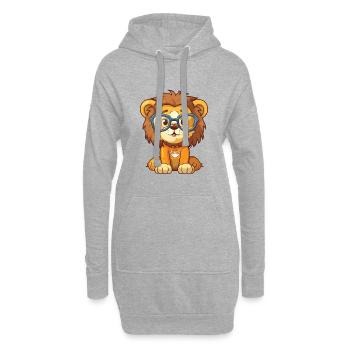 Lion portant des lunettes Dessin animé Kawaii Illustration - Sweat-shirt à capuche long Femme - gris chiné - Devant