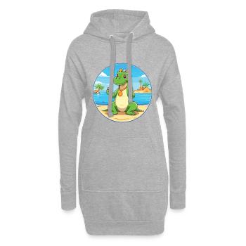 Dinosaurier-Karikatur-Yoga-Strand-Sommer-Illustration - Hoodie-Kleid - Grau meliert - Vorne