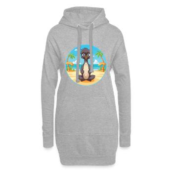 Emu-Karikatur-Yoga-Strand-Sommer-Illustration - Hoodie-Kleid - Grau meliert - Vorne