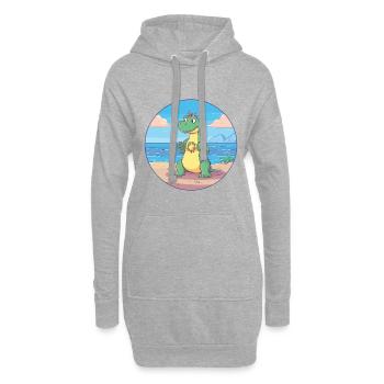 Dinosaurier-Karikatur-Yoga-Strand-Sommer-Illustration - Hoodie-Kleid - Grau meliert - Vorne