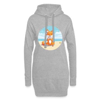Fuchs-Karikatur-Yoga-Strand-Sommer-Illustration - Hoodie-Kleid - Grau meliert - Vorne