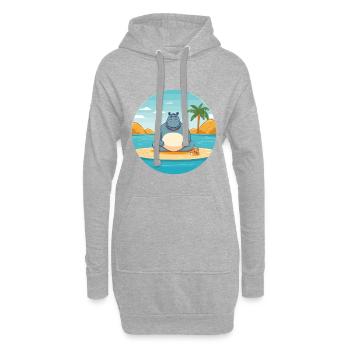 Nilpferd-Karikatur-Yoga-Strand-Sommer-Illustration - Hoodie-Kleid - Grau meliert - Vorne