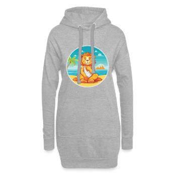 Löwe-Karikatur-Yoga-Strand-Sommer-Illustration - Hoodie-Kleid - Grau meliert - Vorne