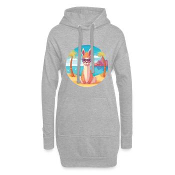 Lama-Karikatur-Yoga-Strand-Sommer-Illustration - Hoodie-Kleid - Grau meliert - Vorne