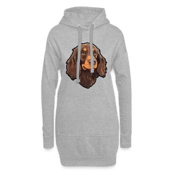 Boykin Épagneul Chien Race Cartoon Kawaii Illustrati - Sweat-shirt à capuche long Femme - gris chiné - Devant