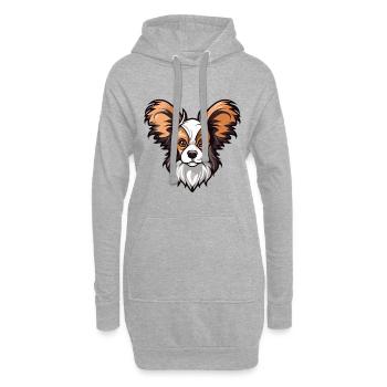 Papillon chien race dessin animé kawaii illustration - Sweat-shirt à capuche long Femme - gris chiné - Devant