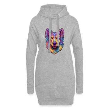 Böhmischer Schäferhund Rasse Cartoon Kawaii Illustration - Hoodie-Kleid - Grau meliert - Vorne