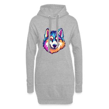 Husky-Hunderassen-Karikatur Kawaii-Illustration - Hoodie-Kleid - Grau meliert - Vorne