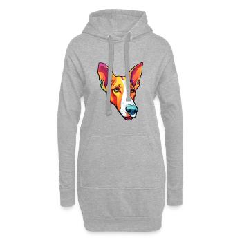 Ibizan Hound Hund Rasse Cartoon Kawaii Illustration - Hoodie-Kleid - Grau meliert - Vorne