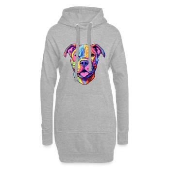 Pitbull chien race dessin animé Kawaii Illustration - Sweat-shirt à capuche long Femme - gris chiné - Devant