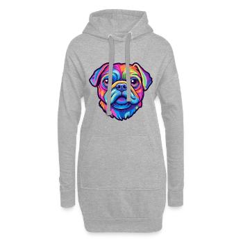 Mopshund Rasse Cartoon Kawaii Illustration - Hoodie-Kleid - Grau meliert - Vorne