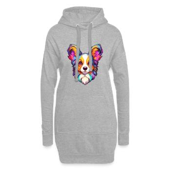 Papillon chien race dessin animé Kawaii Illustration - Sweat-shirt à capuche long Femme - gris chiné - Devant