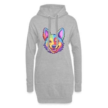 Suédois Vallhund chien race Cartoon Kawaii Illustra - Sweat-shirt à capuche long Femme - gris chiné - Devant