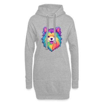 Spitz chien race Cartoon Kawaii Illustration - Sweat-shirt à capuche long Femme - gris chiné - Devant