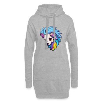 Chien chinois à crête race Cartoon Kawaii Illustrat - Sweat-shirt à capuche long Femme - gris chiné - Devant