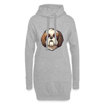 Shih Tzu race de chien dessin animé Kawaii Illustration - Sweat-shirt à capuche long Femme - gris chiné - Devant