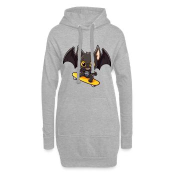 Lustige Fledermaus Kawaii Cartoon Haustier spielt Skateboard - Hoodie-Kleid - Grau meliert - Vorne