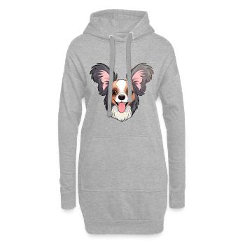 Papillon chien race aquarelle dessin animé Kawaii Clipa - Sweat-shirt à capuche long Femme - gris chiné - Devant