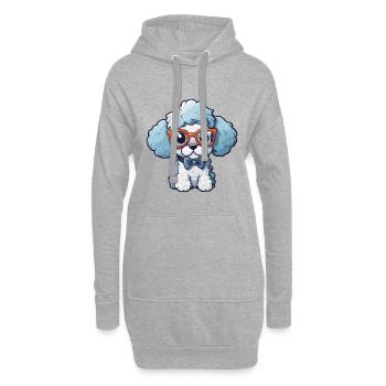 Caniche chien race aquarelle dessin animé Kawaii lunettes - Sweat-shirt à capuche long Femme - gris chiné - Devant