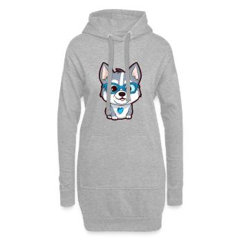 Husky Sibérien Chien Race Aquarelle Dessin Animé Kawaii - Sweat-shirt à capuche long Femme - gris chiné - Devant