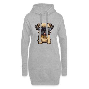 Mops Hund Rasse Aquarell Cartoon Kawaii Brille - Hoodie-Kleid - Grau meliert - Vorne