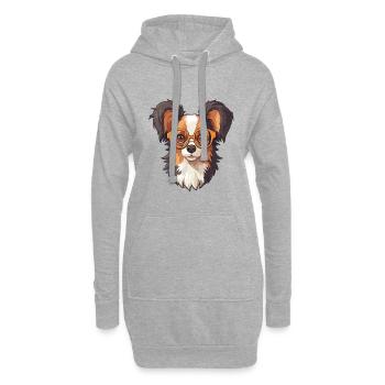 Papillon chien race aquarelle dessin animé Kawaii verre - Sweat-shirt à capuche long Femme - gris chiné - Devant