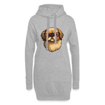 Pekingese Dog Breed Watercolor Cartoon Kawaii Glas - Hoodie Dress - heather grey - Front