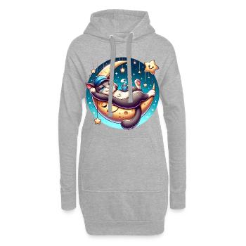 Schlafende Katze Auf Mond Mit Sterne - Hoodie-Kleid - Grau meliert - Vorne