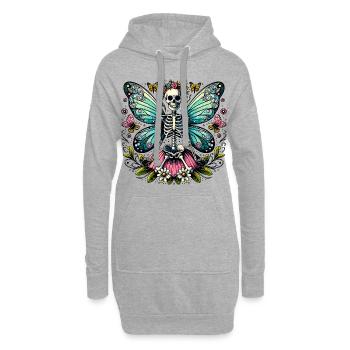 Skelett Fee Mit Blumen Und Schmetterlingen - Hoodie-Kleid - Grau meliert - Vorne