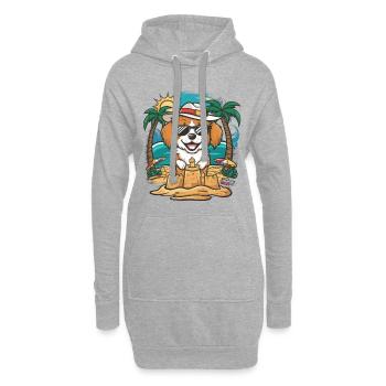Niedlicher Lhasa Apso Cartoon im Urlaubsmotiv - Hoodie-Kleid - Grau meliert - Vorne