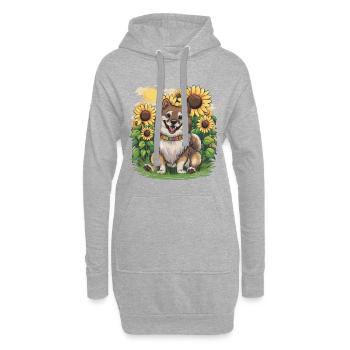 Mignon Wolfspitz aux tournesols. - Sweat-shirt à capuche long Femme - gris chiné - Devant