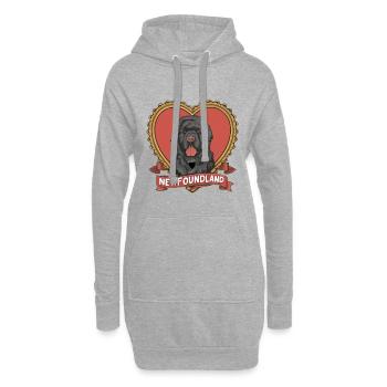 Neufundländer Hund mit großem Herzen - Hoodie-Kleid - Grau meliert - Vorne