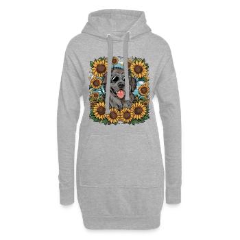 Süßer Neufundländer mit sonnigen Sonnenblumen. - Hoodie-Kleid - Grau meliert - Vorne