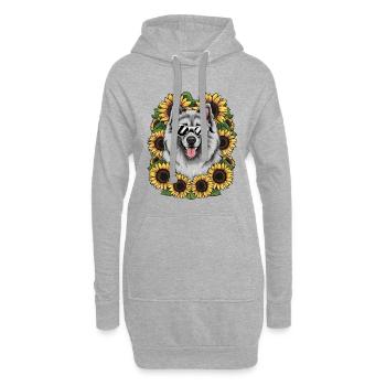 Mignon Wolfspitz aux tournesols. - Sweat-shirt à capuche long Femme - gris chiné - Devant