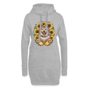 Mignon Wolfspitz aux tournesols. - Sweat-shirt à capuche long Femme - gris chiné - Devant