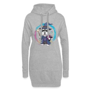 Magischer Zwergschnauzer im Zauberer Outfit - Hoodie-Kleid - Grau meliert - Vorne