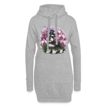 Cartoon Zwergschnauzer mit wundervollen Orchideen - Hoodie-Kleid - Grau meliert - Vorne