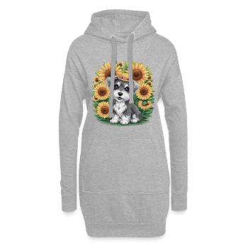 Niedlicher Zwergschnauzer mit Sonnenblumen - Hoodie-Kleid - Grau meliert - Vorne