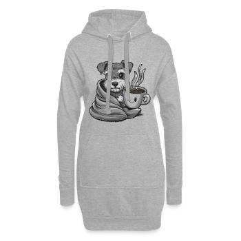 Zwergschnauzer mit Decke und Kaffeetasse - Hoodie-Kleid - Grau meliert - Vorne