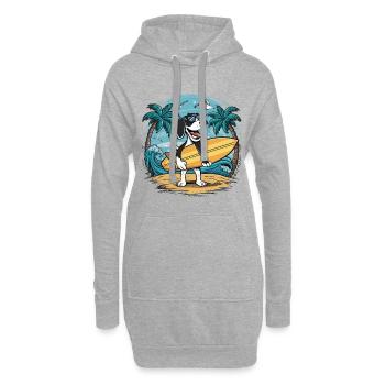 Braque allemand à poil court sur la plage avec planche de surf - Sweat-shirt à capuche long Femme - gris chiné - Devant