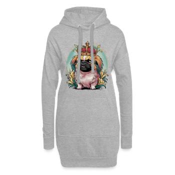 Niedlicher Pekinese mit Krone und Lillien - Hoodie-Kleid - Grau meliert - Vorne