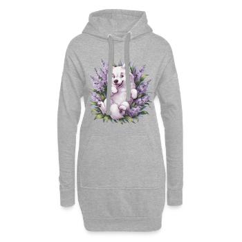 Spitz Samoyède doux avec un beau lilas - Sweat-shirt à capuche long Femme - gris chiné - Devant