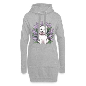 Spitz Samoyède doux avec un beau lilas - Sweat-shirt à capuche long Femme - gris chiné - Devant