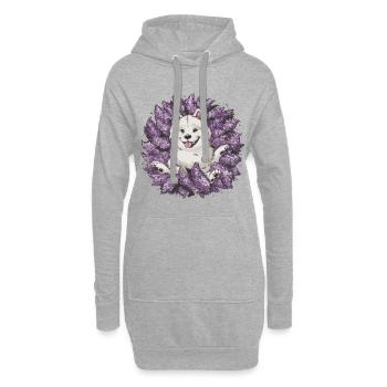 Spitz Samoyède doux avec un beau lilas - Sweat-shirt à capuche long Femme - gris chiné - Devant