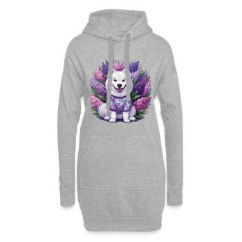 Spitz Samoyède doux avec un beau lilas - Sweat-shirt à capuche long Femme - gris chiné - Devant
